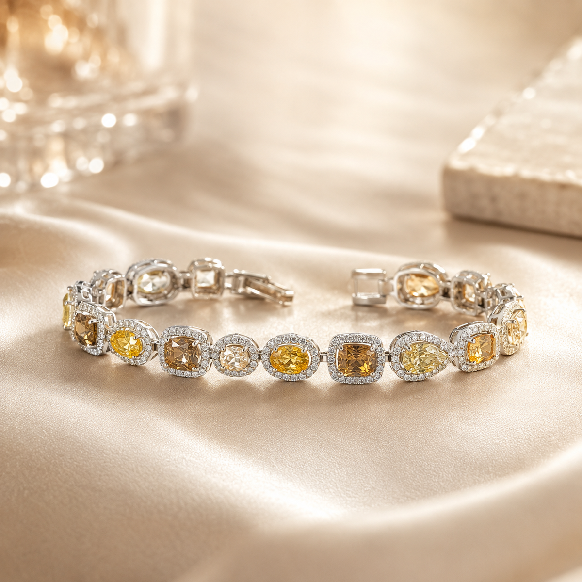 15.16 Carat Natural Fancy Multy Shape Diamond Halo Designer Bracelet In Platinum