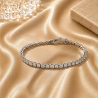 Evening Bracelet ! Natural Round Diamond Illusion Set Tennis Bracelet Hallmarked In White Gold