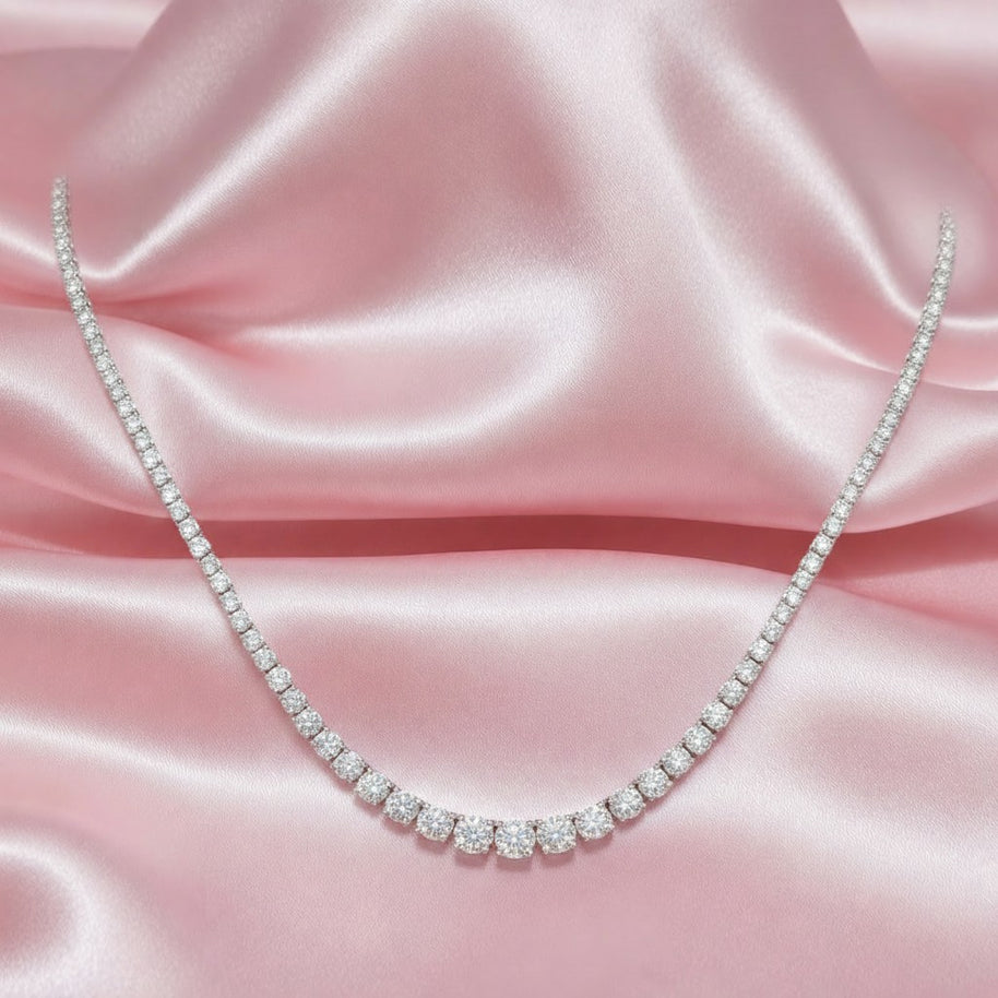 Christmas Sale..7.95 Ct Top D-f/vs Natural Round Diamond Graduated Tennis Necklace In 18k White Gold