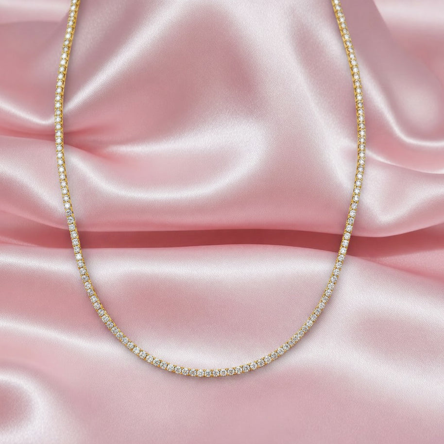 New Year Sale..! Natural Round Diamond F/vs 7.89 Carat Line Necklace In 18k Yellow Gold - 25 Grams
