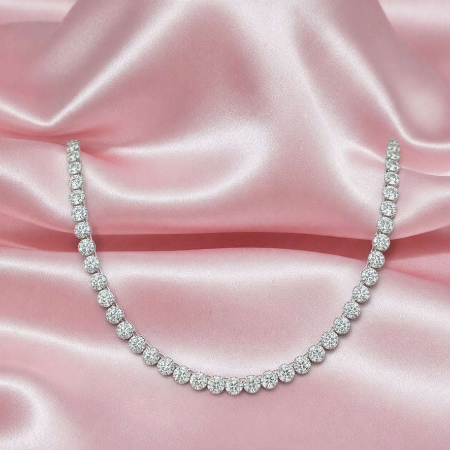 Certified F/si 10.20ct Round Diamond Designer Cluster Set Necklace In White Gold