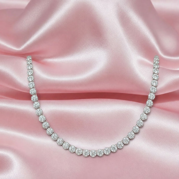 Certified F/si 10.20ct Round Diamond Designer Cluster Set Necklace In White Gold