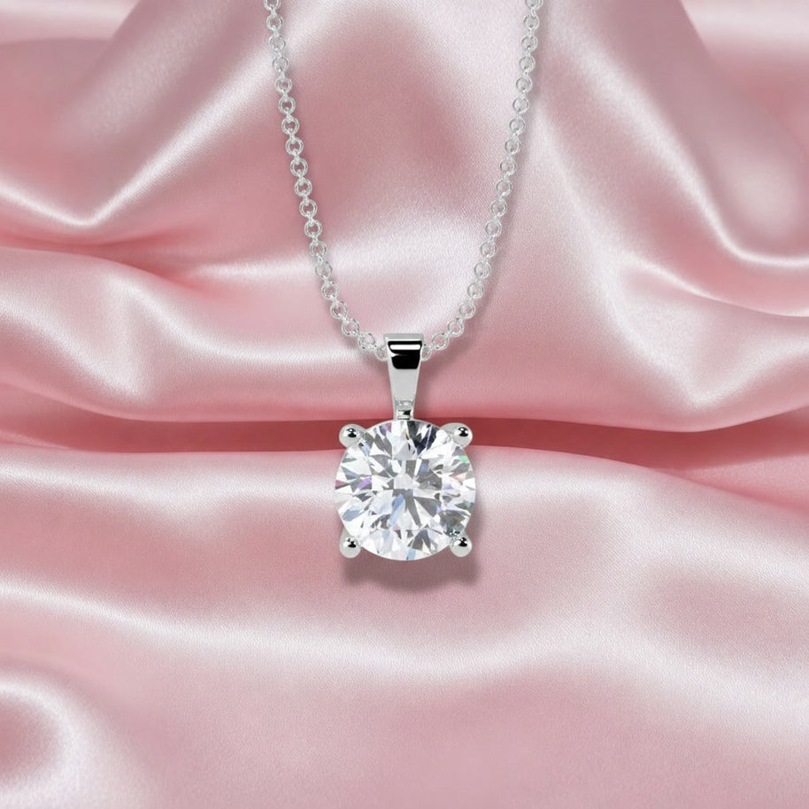 0.80ct Solitaire Round Diamond Pendant With Chain Crafted In White Gold