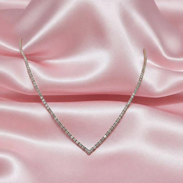 6.05 Carat F/vs Natural Raound Diamond Graduated Tennis Nacklece In 18k Rose Gold