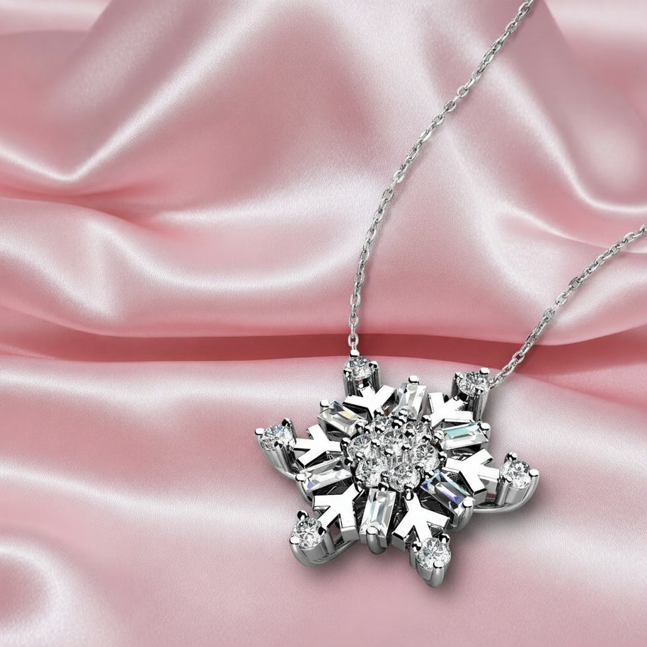 Last Pcs..! 0.33 Ct Natural Diamond Snowflake Pendant With Chain, White Gold