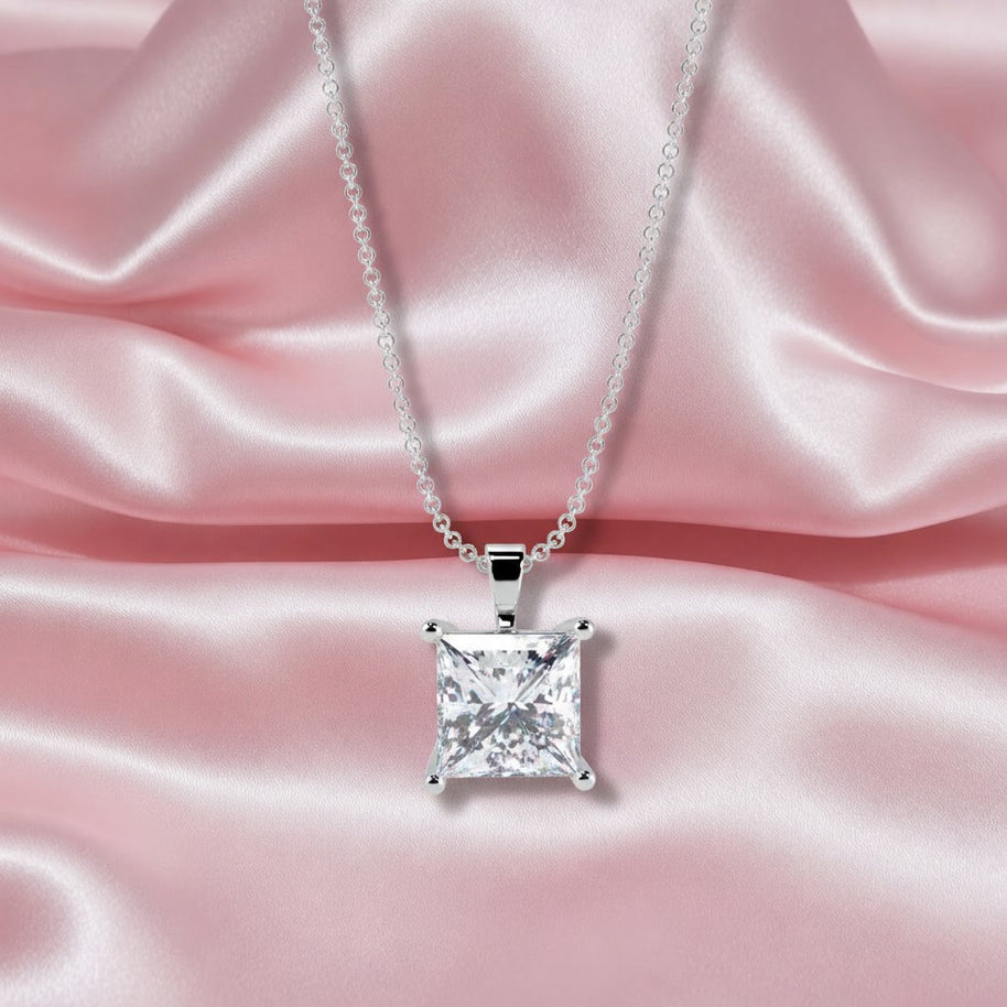 1.65ct Princess Solitaire Diamond Pendant With Chain In 18k White Gold