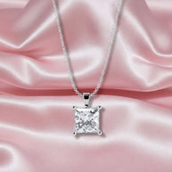 1.65ct Princess Solitaire Diamond Pendant With Chain In 18k White Gold