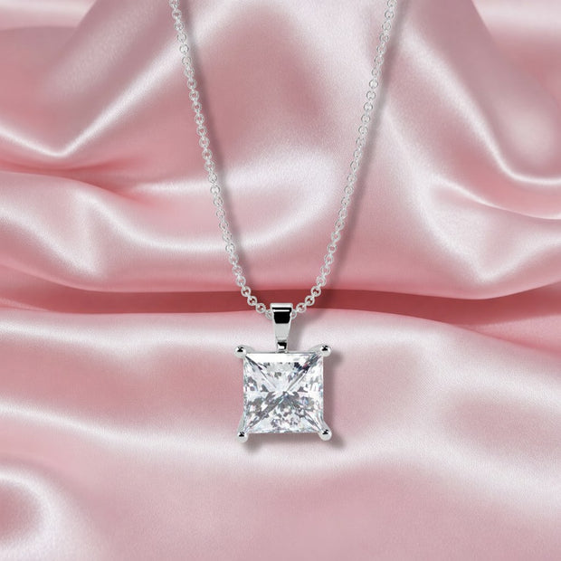1.65ct Princess Solitaire Diamond Pendant With Chain In 18k White Gold