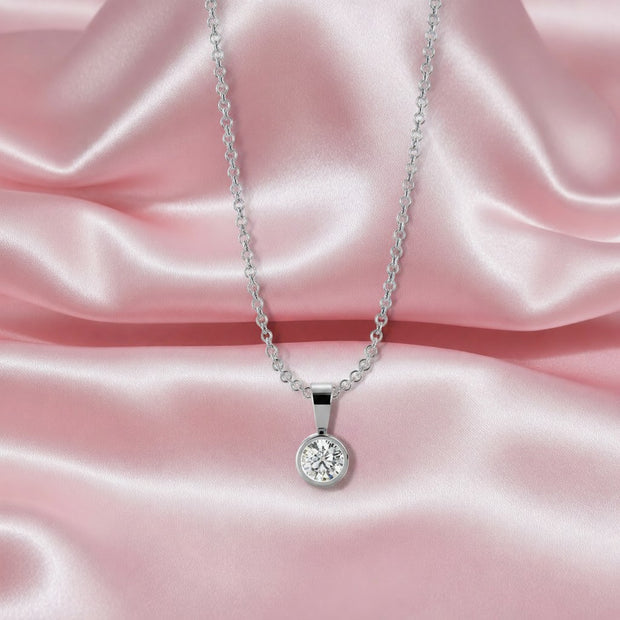 0.80ct Round Natural Diamond Solitaire Pendant With Chain, White Gold