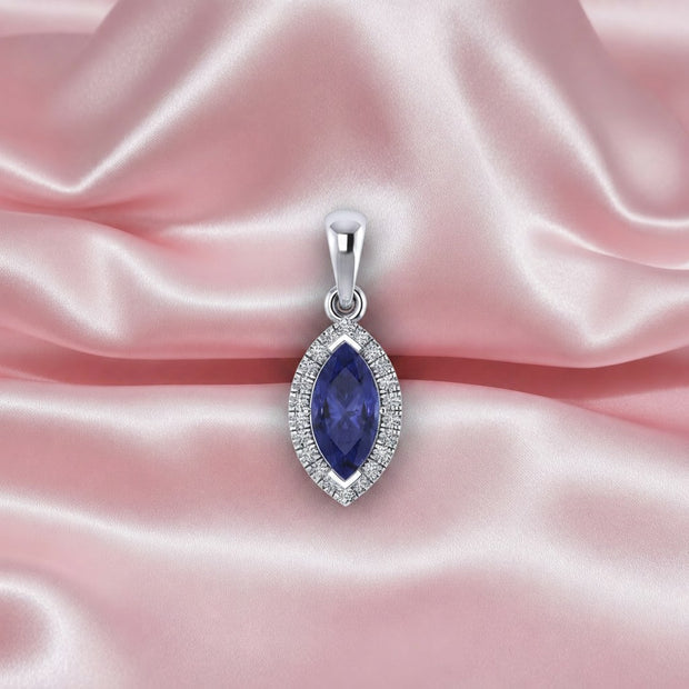 Aaa 1.50 Ct Marquise Tanzanite & Diamond Halo Pendant In 18k Gold