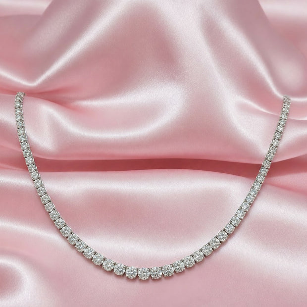 Natural 14.12carat Round Diamond Graduated Tennis Necklace In 18k White Gold