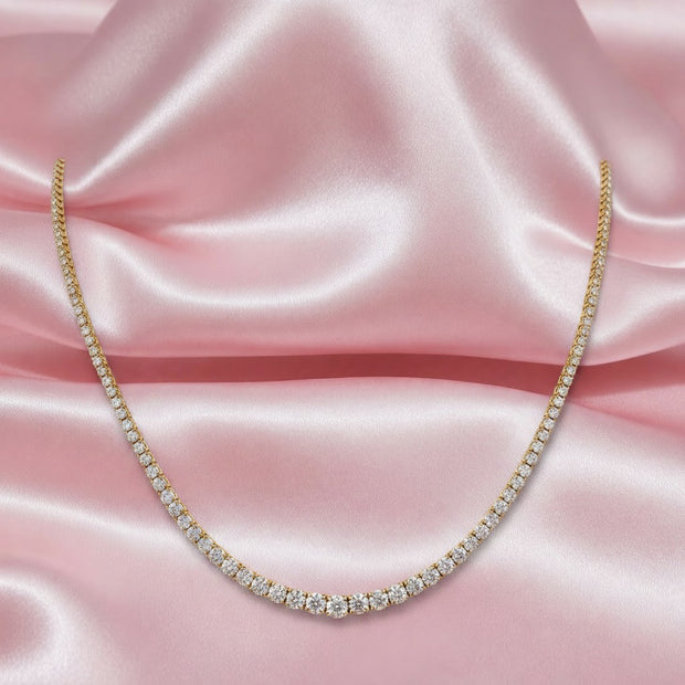 Christmas Sale 12.00 Carat F/vs Natural Round Diamond Graduated Diamond Tennis Necklace In 18k Yellow Gold