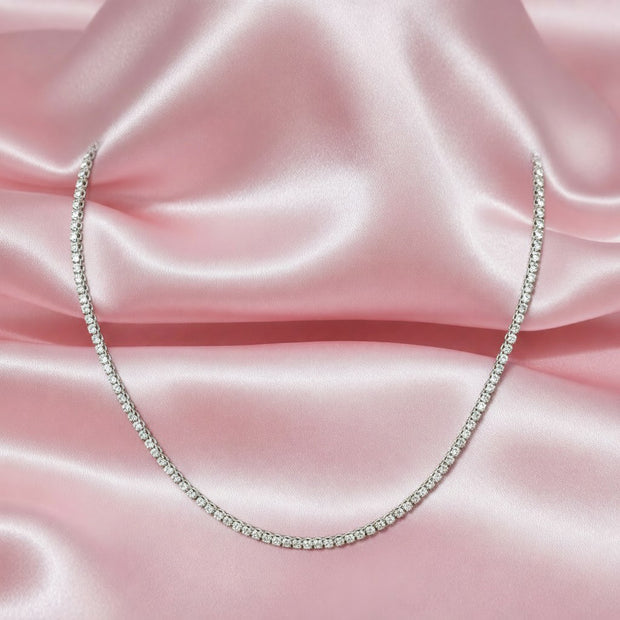 Last Piece ! Certified 3.50ct Round Diamond Tennis Necklace In Hallmarked Gold