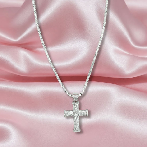 Top Quality 10ct Natural Round Diamond Christian Cross Pendant With Chain
