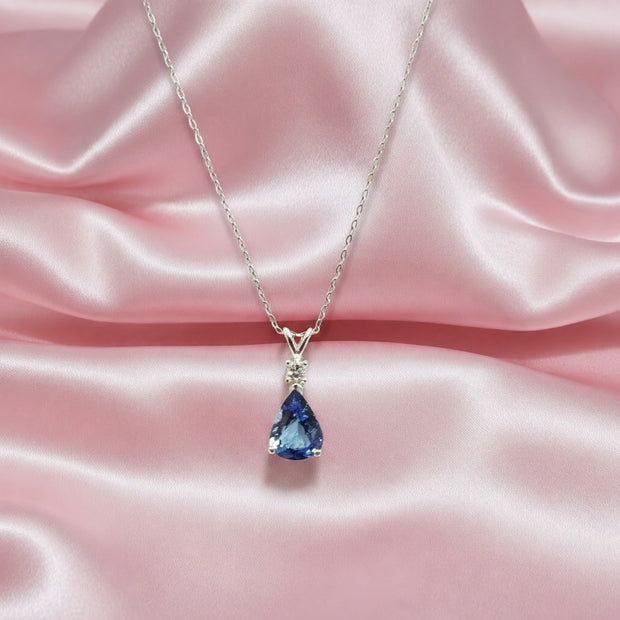 Best One Natural 1.20ct Pear Tanzanite And Diamond Pendant White Gold With Chain