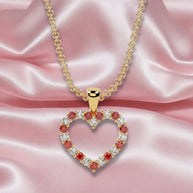 Gift For Her..! Round Ruby And Diamond Heart Pendant In Yellow Gold With Chain