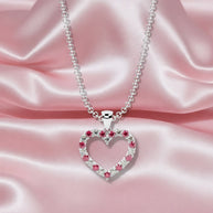 Round Ruby And Diamond Heart Pendant, 9k White Gold With Chain