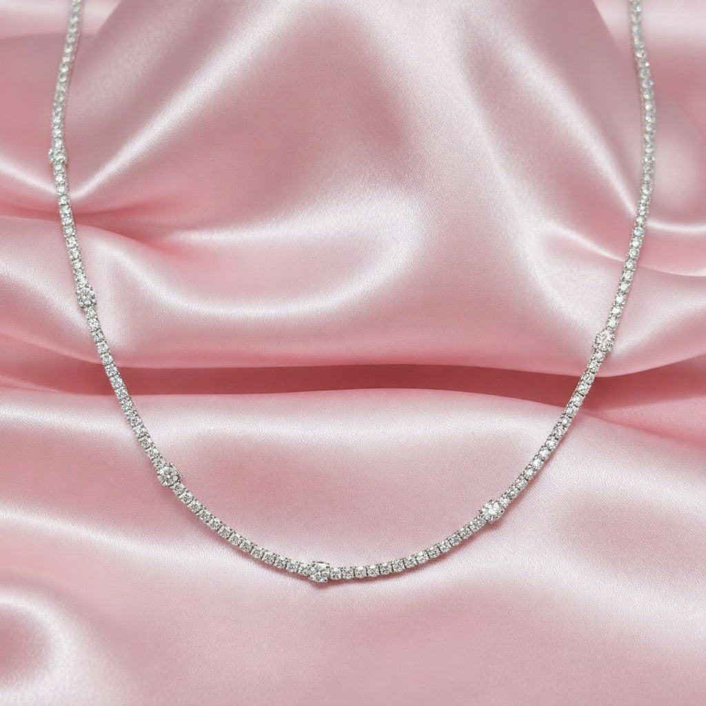 Rrp £15000 F/vs 6.25ct Round Diamond Tennis Necklace, Hallmark 18k White Gold
