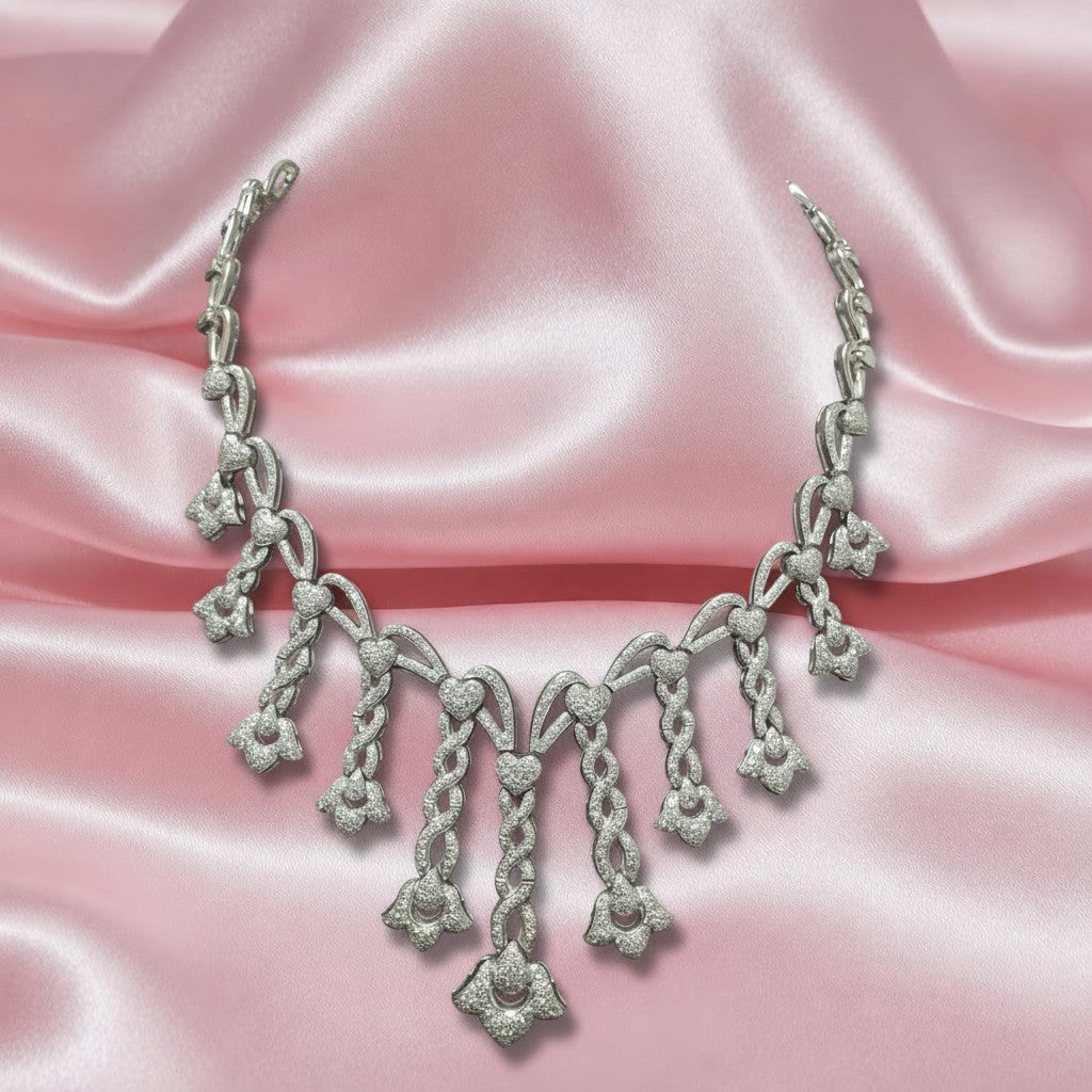 15.80 Ct Round Diamond Designer Necklace, Hallmarked 18k White Gold 108 Grams
