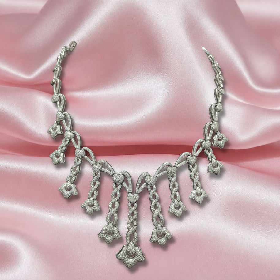 15.80 Ct Round Diamond Designer Necklace, Hallmarked 18k White Gold 108 Grams