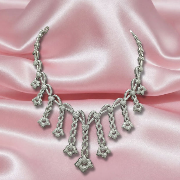 15.80 Ct Round Diamond Designer Necklace, Hallmarked 18k White Gold 108 Grams
