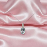 Natural Aquamarine Oval Shape Women's Pendant In White Gold 2.50 Ct With Chain