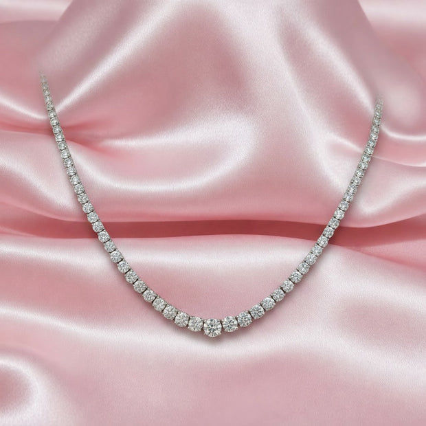 28.05ct F/vs Natural Round Diamond Graduated Necklace Crafted In 18k White Gold
