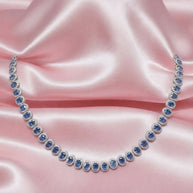 46.06 Carat100% Natural Sapphire And Round Diamond Halo Nacklece In Hallmarked 18k White Gold