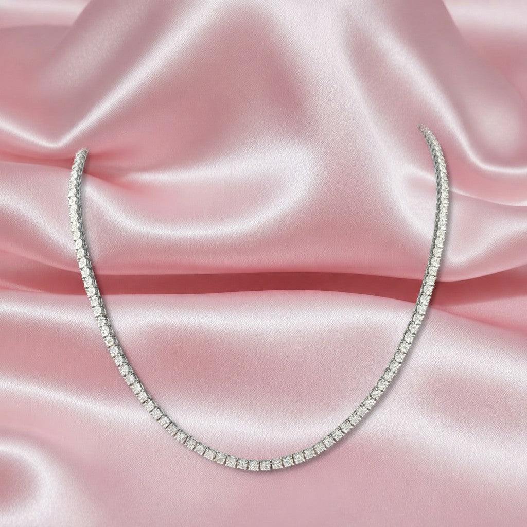4ct Round Diamond Tennis Necklace, Hallmarked White Gold - 21 Gram