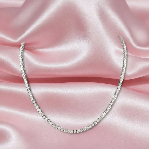 4ct Round Diamond Tennis Necklace, Hallmarked White Gold - 21 Gram
