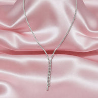 Vs Quality Natural Round Diamond Line Necklace For Women, 18k White Gold