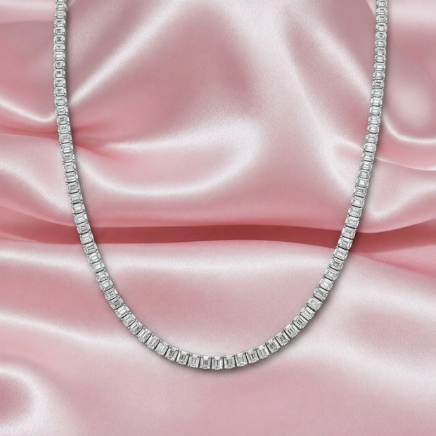 Platinum Top Quality D/vvs Emerald Cut Diamond Tennis Necklace (43.00ctw)