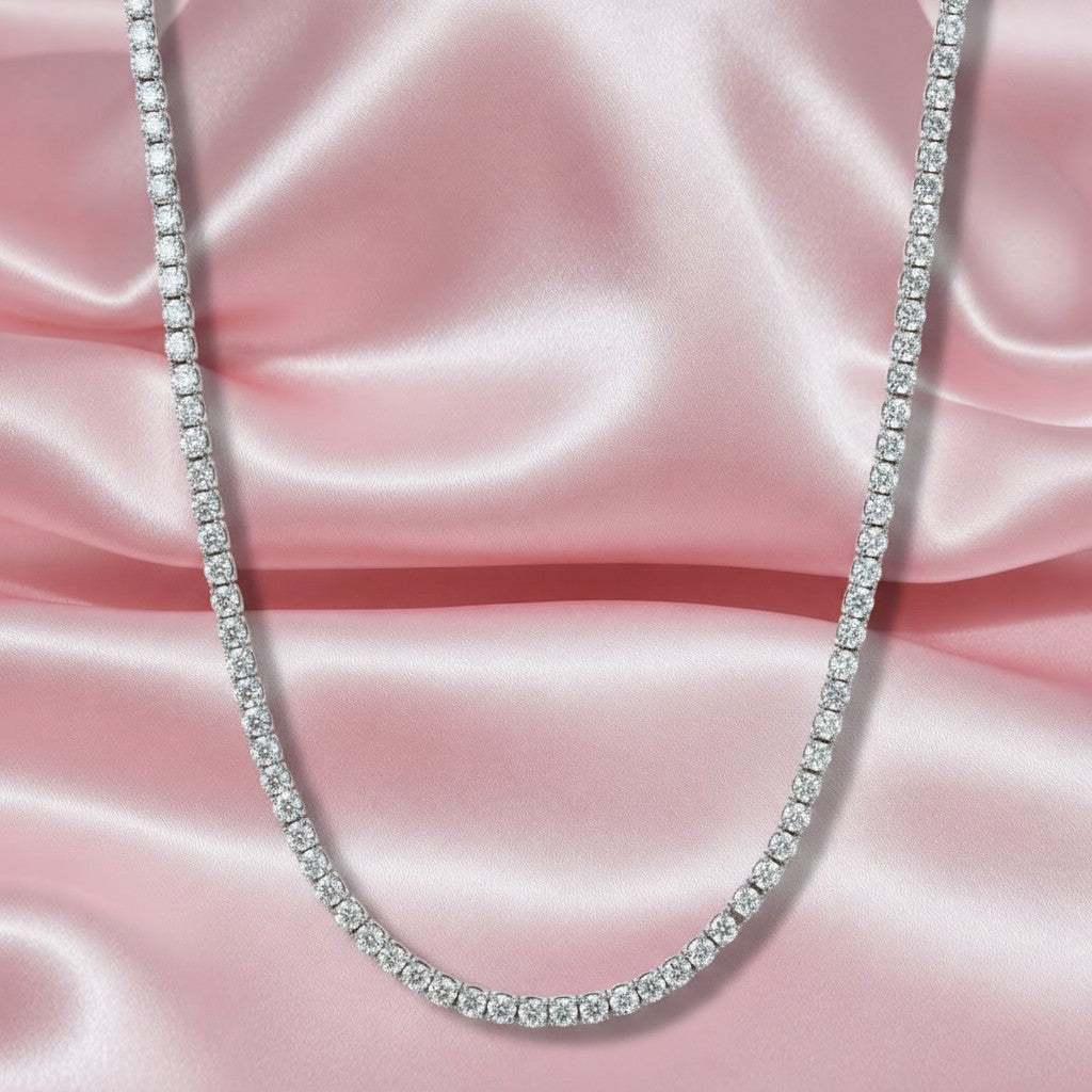 15.00 Ct Round Diamond Tennis Necklace, Hallmarked 18k White Gold - 23 Gram