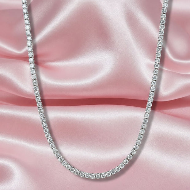 15.00 Ct Round Diamond Tennis Necklace, Hallmarked 18k White Gold - 23 Gram