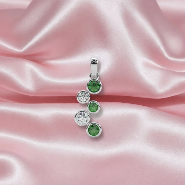 1.00ct Green Emerald & Diamond Bezel Set Designer Pendant Crafted In White Gold