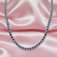 100% Natural 46.06 Ct Sapphire & Diamond Halo Necklace, Hallmark 18k White Gold