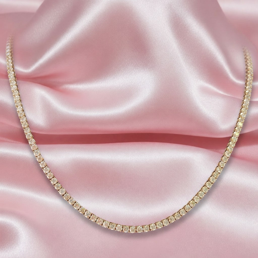 Exceptional Value D-f/vs 17.00ct Round Diamond Straight Line Tennis Necklace In Hallmarked 18k Rose Gold 31 Grams