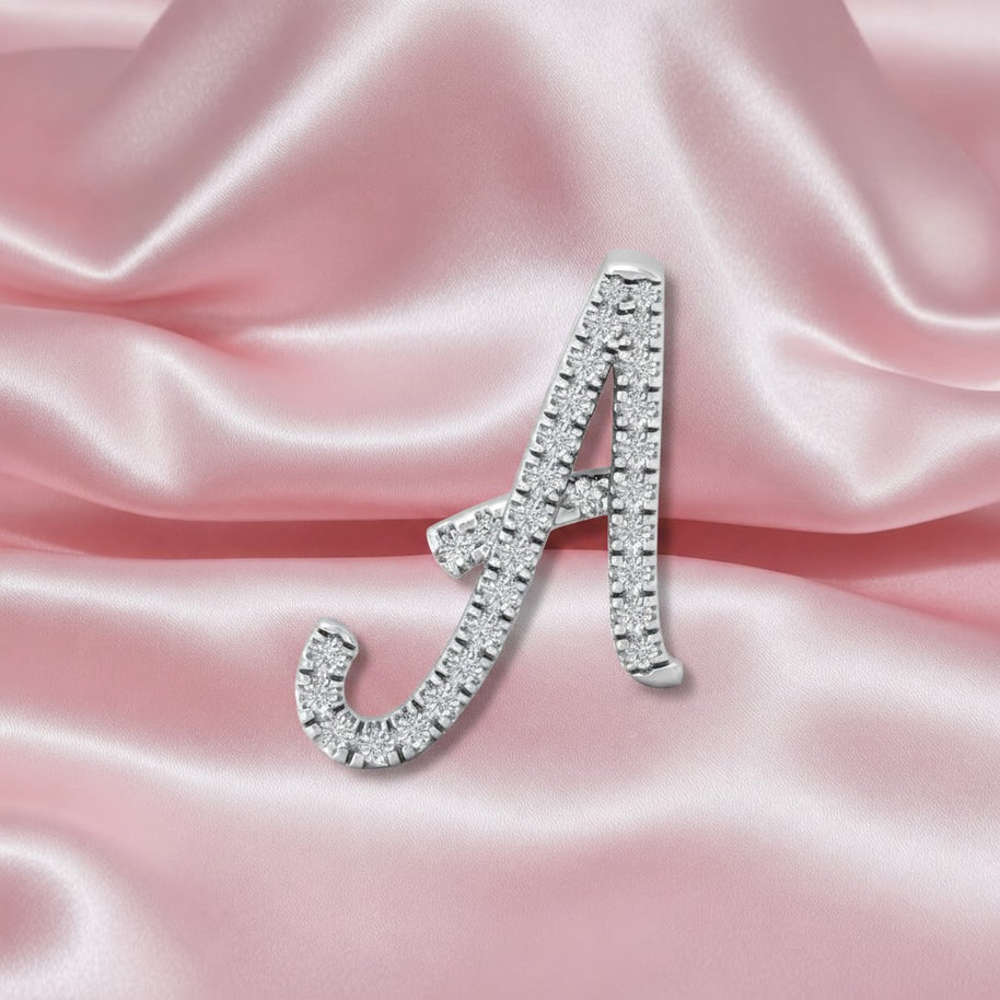 Natural 0.30ct Round Diamond Initial Letter (a) Pendant Without Chain In White Gold