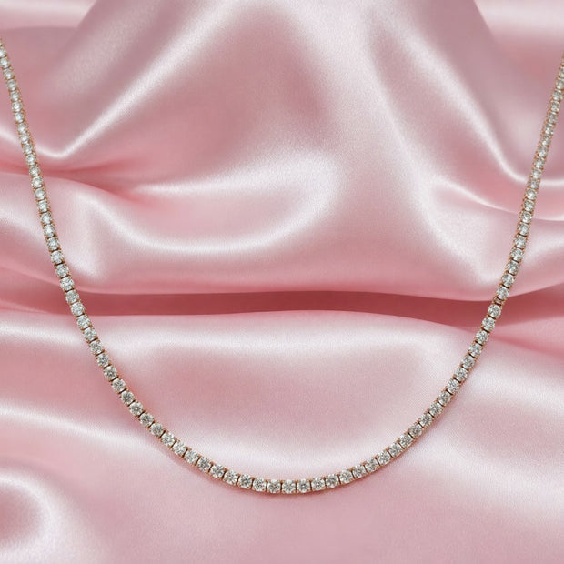 10.05ct Natural Round Diamond Straight Line Tennis Necklace In Rose Gold - 21" Inches