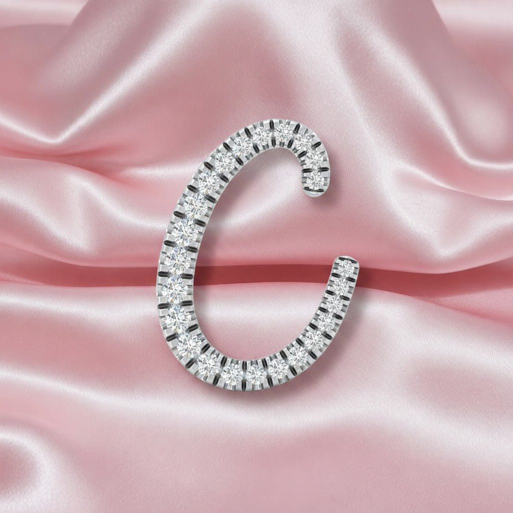 Natural 0.30ct Round Diamond Initial Letter (c) Pendant Without Chain In White Gold
