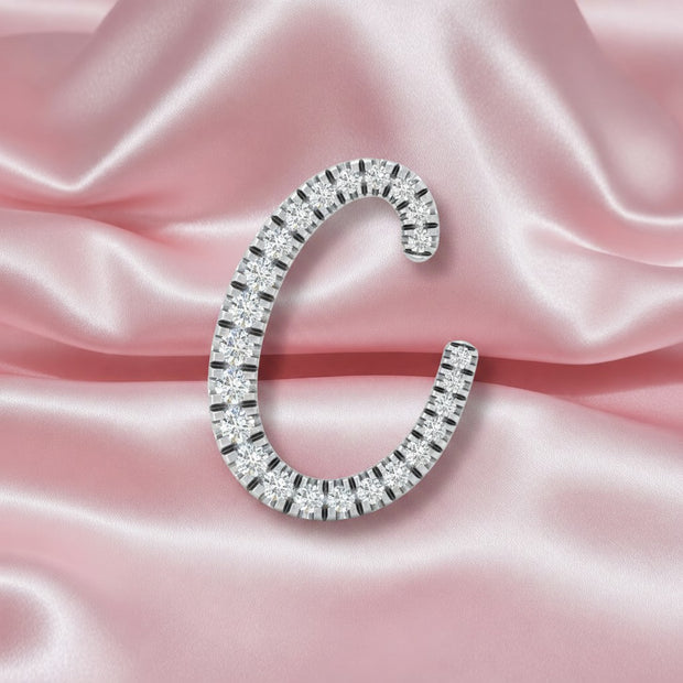 Natural 0.30ct Round Diamond Initial Letter (c) Pendant Without Chain In White Gold