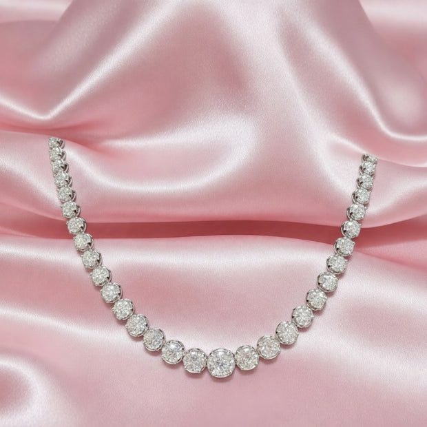 30.00 Ct Natural Round Diamond Graduated Tennis Necklace Hallmarked In 18k White Gold