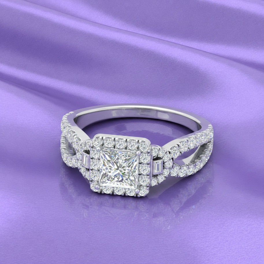 Princess Diamond Halo Designer Engagement Ring