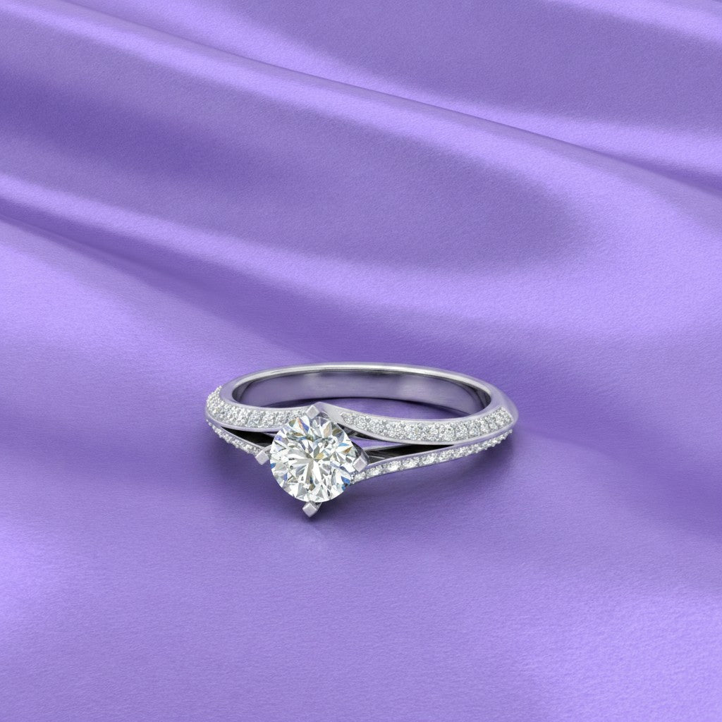 Round With Side Diamond Designer Engagement Ring