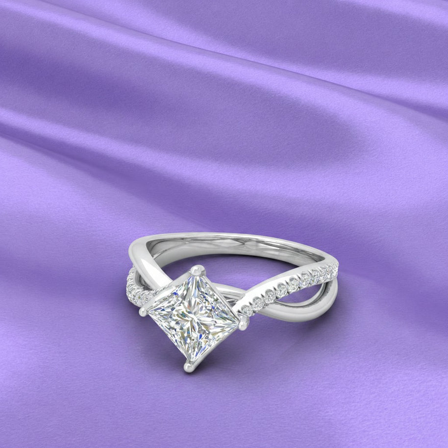 Princess With Side Diamond Twisted Engagement Ring