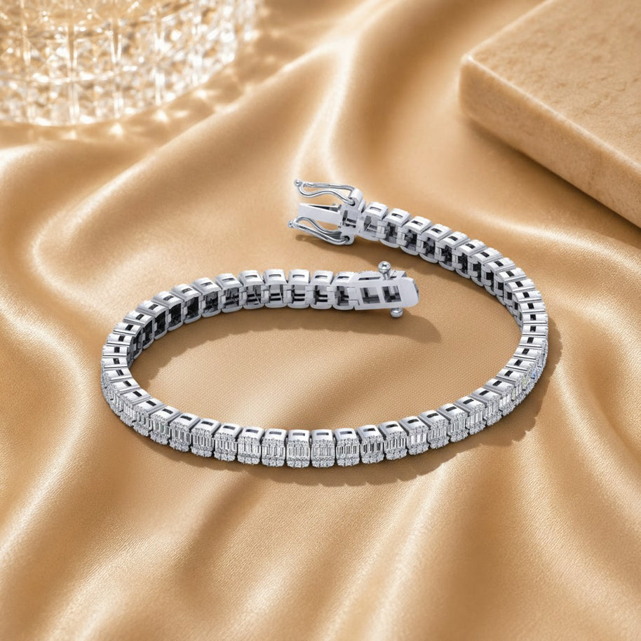 Christmas Offers... 3.50ct Natural Round & Baguette Diamond Designer Bracelet In Uk Hallmarked 9k Gold