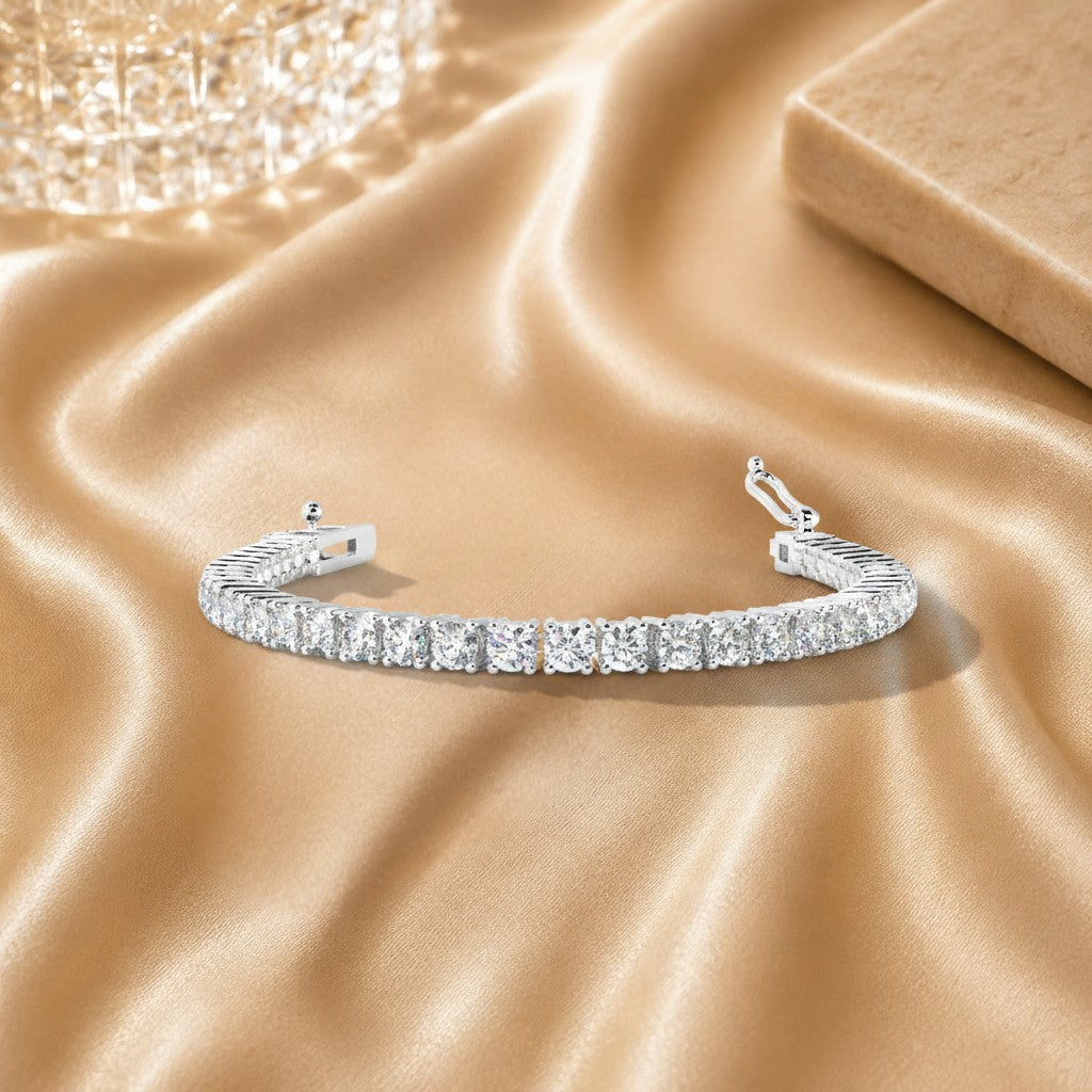 Natural Round Brilliant Diamond Tennis Bracelet Crafted In White And Yellow Gold 1.50- 5.50 Ct.