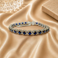 100% Natural 9.48ct Sapphire And Diamond Halo Bracelet In White Gold