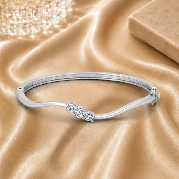 1.00 Ct Three Stone Natural Round Diamond Bangles In 18k Gold - F/vs