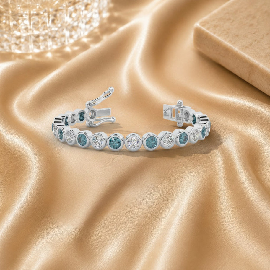 Sapphire, Ruby, Emerald , Aquamarine & Diamond Tennis Bracelet